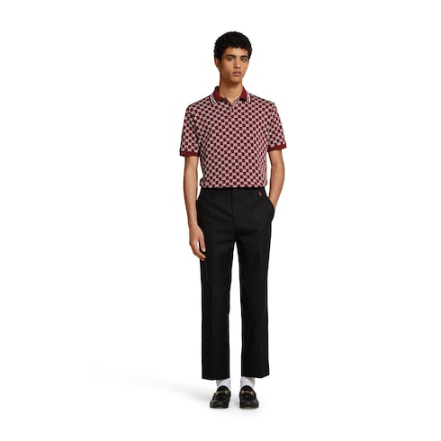 GG cotton piquet jacquard polo shirt - Rosso Ancora red and white