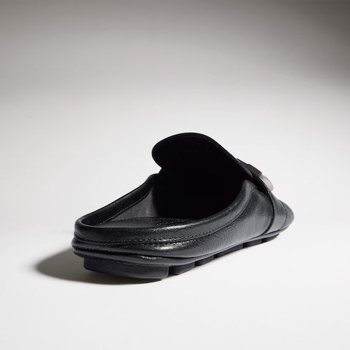 Men's slipper with Double G - black calf hair
