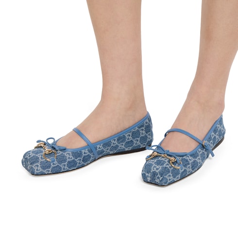 Women's Gucci Horsebit ballet flat - blue GG denim
