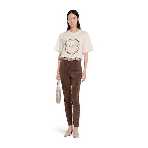 Cotton jersey T-shirt with print - ivory