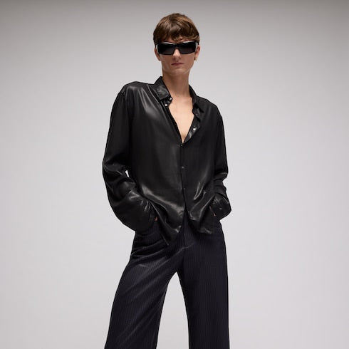 Shiny technical satin shirt - black