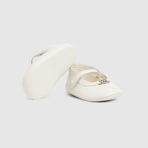 Baby ballet flats with Double G - off white leather