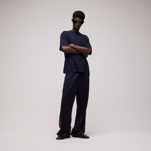 Cotton silk jersey T-shirt with embroidery - dark blue