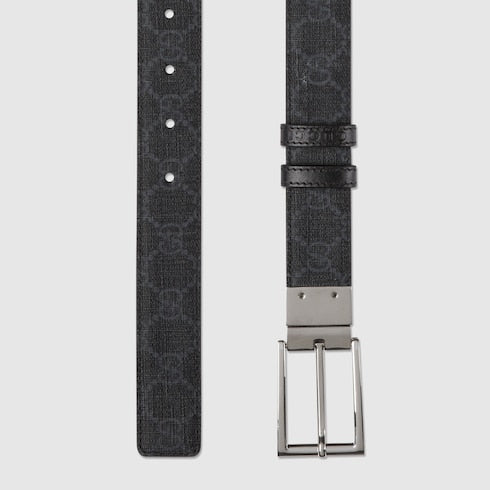 Reversible belt with rectangular buckle - black leather, blue and black Supreme