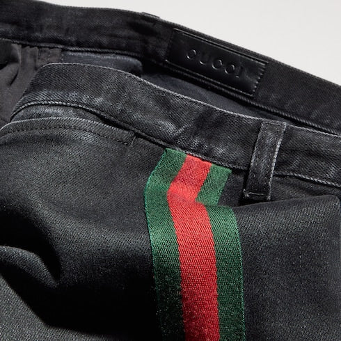 Cotton denim pants with Web - black