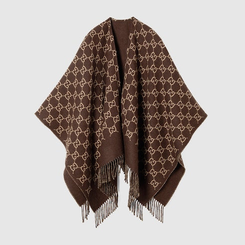 GG wool jacquard cape - brown and beige