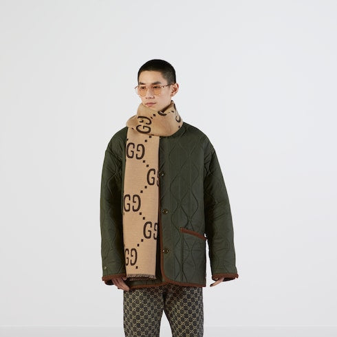 GG jacquard wool silk scarf - Brown / Beige