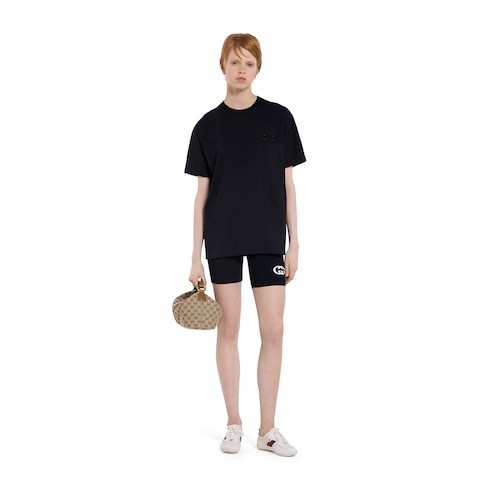 Cotton jersey T-shirt with embroidery - black
