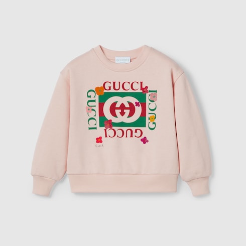 Children's cotton sweatshirt with print - light pink