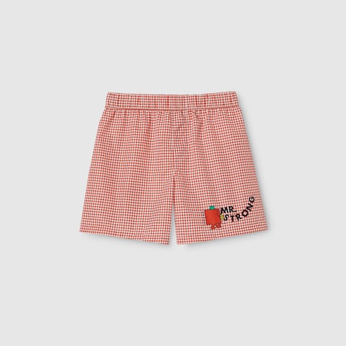 Children's printed nylon swim shorts - red and white