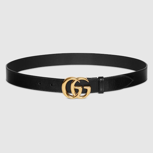 GG Marmont belt with shiny buckle - black leather