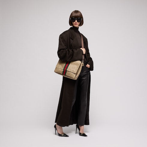 Gucci Essence Classic medium crossbody bag - sand and brown coated GG canvas