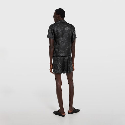 Printed silk twill shorts - black and grey