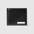 Bi-fold wallet with metal tag - black leather