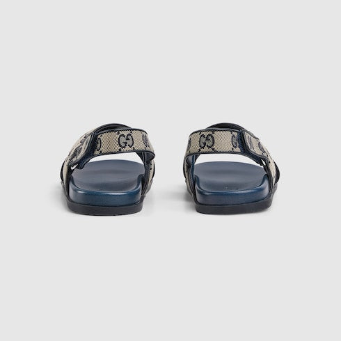 Children's GG sandal - beige and blue canvas