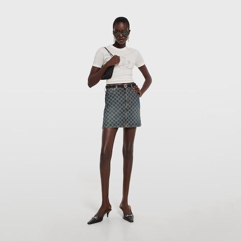 Thin belt with Interlocking G buckle - black GG canvas