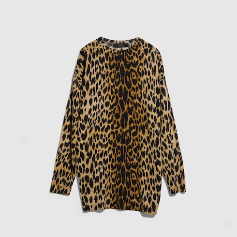 Printed knit cashmere dress - brown and black