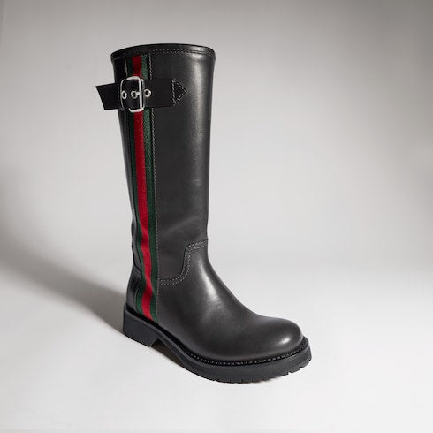 Women's biker boot with Web - black leather