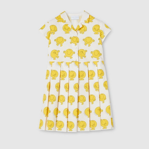 Children's printed cotton dress - white and yellow