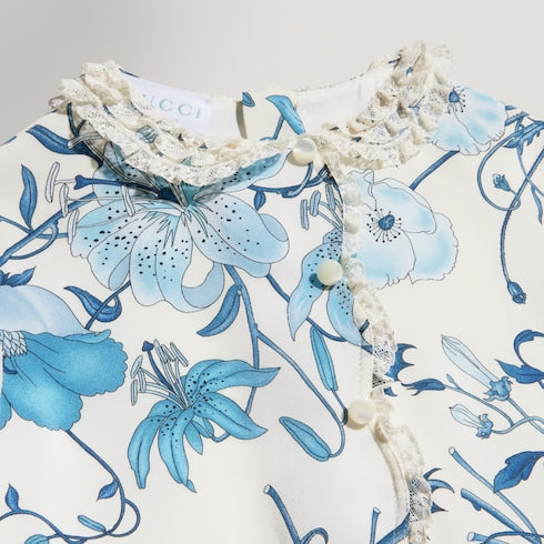 Children's printed crêpe de chine dress - white and light blue