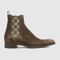 Men's worn-out effect ankle boot - dark brown suede