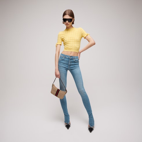 Cotton stretch denim pants - light blue