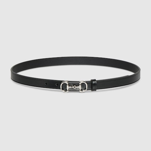 Thin belt with Horsebit buckle - black leather