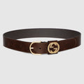 Wide belt with round buckle - dark brown leather