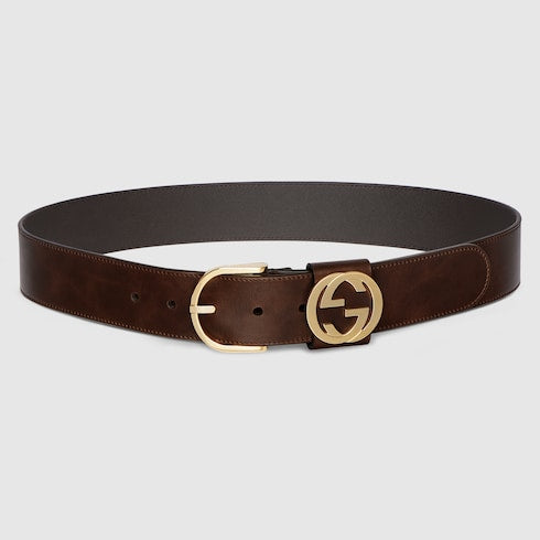 Wide belt with round buckle - dark brown leather