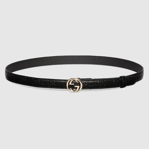 Belt with Interlocking G buckle - black GG leather