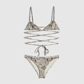 Printed stretch jersey bikini - ivory and brown