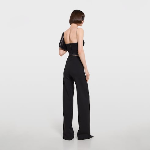 Embroidered silk satin top - black