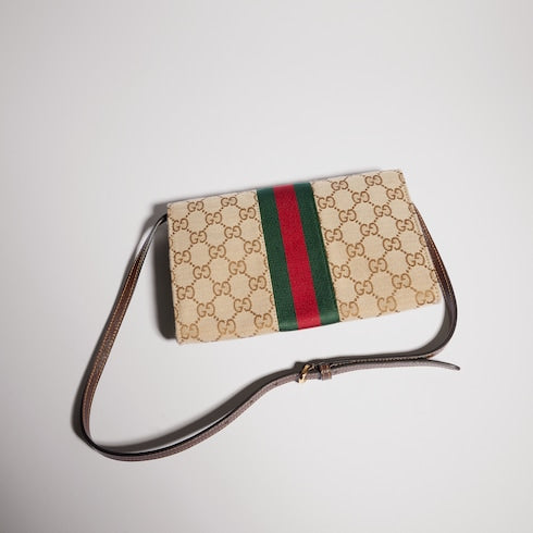 Gucci Horsebit Web wallet with strap - sand and brown GG canvas