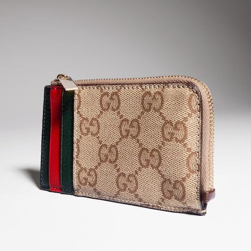 Card case with multicolor slots - sand and brown GG coated canvas