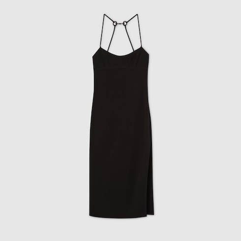 Silk dress with crystal Horsebit - black