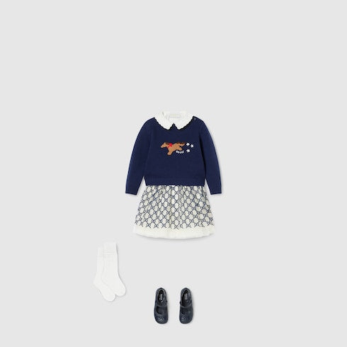 Baby embroidered GG nylon skirt - navy and off white