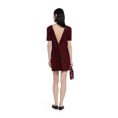 Embroidered cotton velvet dress - Gucci Rosso Ancora red