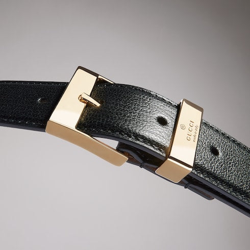 Belt with squared buckle - black leather