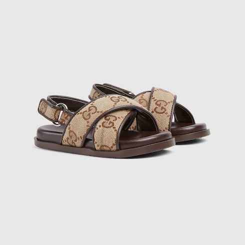 Toddler GG sandal - beige and dark brown canvas