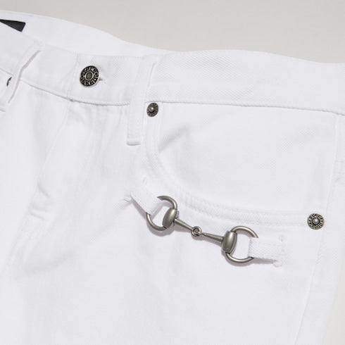 Cotton denim pants with Horsebit - white