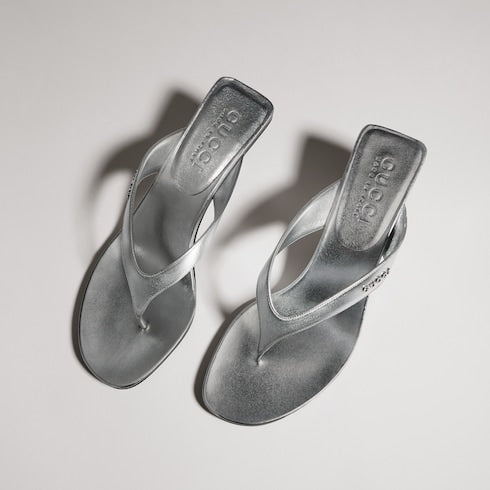 Women's Vittoria thong sandal - metallic silver leather