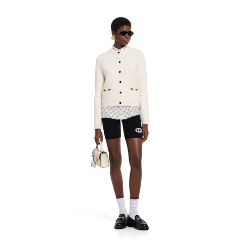 Wool cashmere cardigan with Horsebit - white