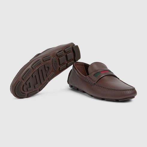 Men's driver with Web detail - dark brown leather