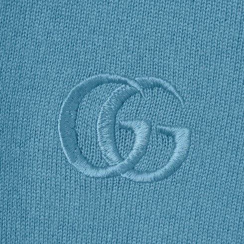 Knit wool polo shirt with embroidery - light blue