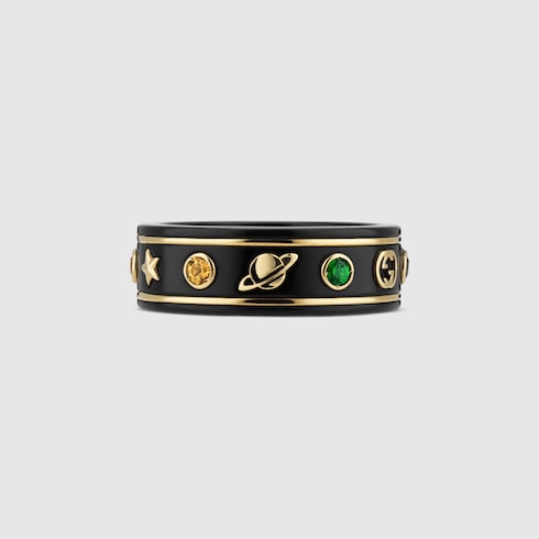Icon 18k ring with gemstones - 18k Yellow Gold / Black