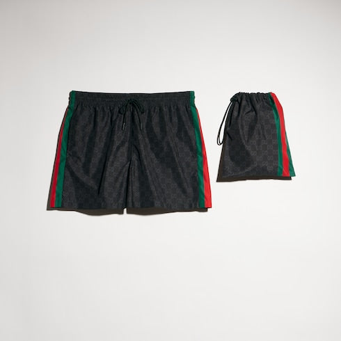 GG print nylon swim shorts - black