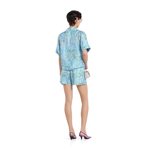 Printed silk twill shorts - blue