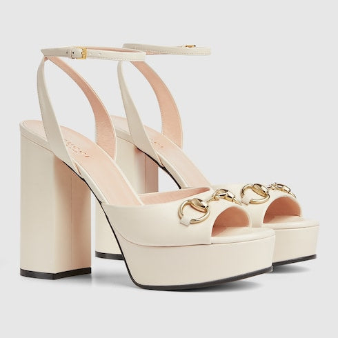 Women's Horsebit platform sandal - white leather
