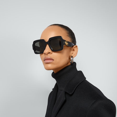 Square-frame Double G sunglasses - black acetate