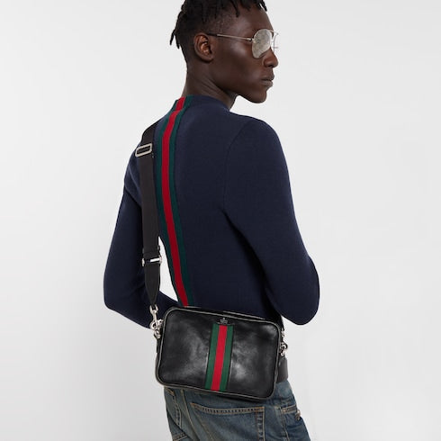 Web Trademark small crossbody bag - black leather